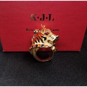 Vintage K.J.L By Kenneth Jay Lane Tiger Ring Gold-Tone Enamel